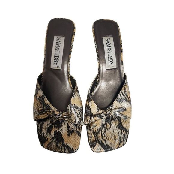 Sam & Libby Vintage Chunky Snake Print Heels Size 8.5 Excellent Condition - Picture 1 of 7
